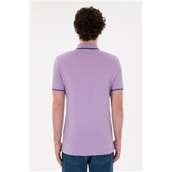 Erkek Slim Fit Polo Yaka Lila Basic Tişört