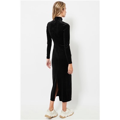 Vestido recto de terciopelo - Negro