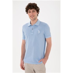 Erkek Slim Fit Polo Yaka Açık Mavi Basic Tişört