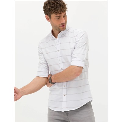 Bej Slim Fit Uzun Kollu Gömlek