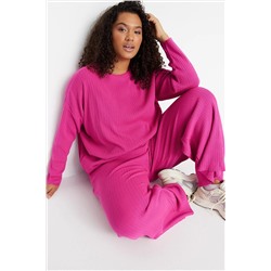 Trendyol Curve Fuşya Fitilli Bisiklet Yaka Triko Kazak Pantolon Takım TBBAW23CP00044