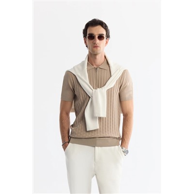 Avva, Erkek Vizon Polo Yaka Fermuarlı Rayon Triko T-shirt A42y5128