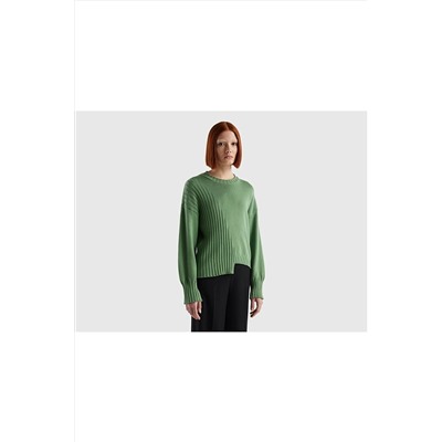 United Colors of Benetton Kadın Kuşkonmaz Rengi Boxy Fit Asimetrik Kesim Kazak Kuşkonmaz Rengi 123P105FD105K