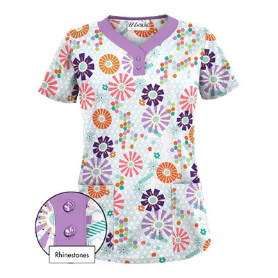 UA Honeycombs And Flowers White Scrub Top
