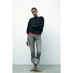 HIGH-WAIST TRF STOVE PIPE FOLDED JEANS