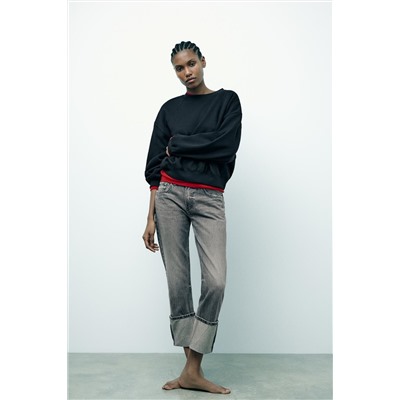 HIGH-WAIST TRF STOVE PIPE FOLDED JEANS