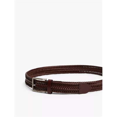 Square Buckle Woven Leather Belt