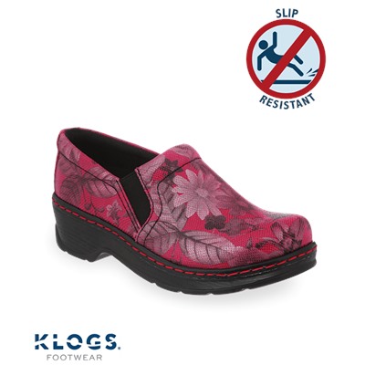 Klogs Naples Closed Back Leather Clog "Pink/Grey Flower"