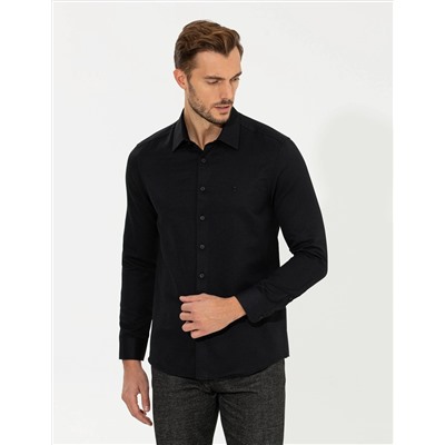 Siyah Slim Fit Uzun Kollu Gömlek