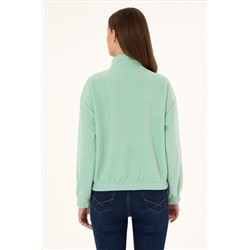 Kadın Su Yeşili Dik Yaka Fermuarlı Polar Sweatshirt