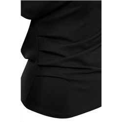 Siyah Büzgü/Drape Detaylı Dökümlü Asimetrik Yaka Örme Bluz TBBSS25AF00119