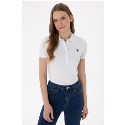 Kadın Beyaz Basic Polo Yaka Tişört