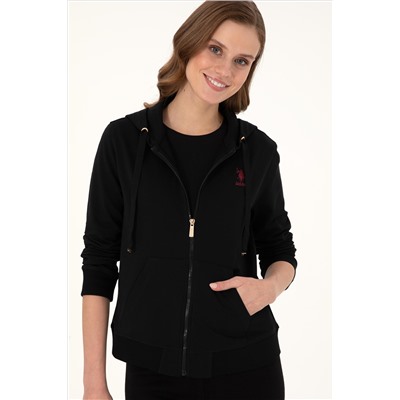 Kadın Siyah Kapüşonlu Fermuarlı Sweatshirt