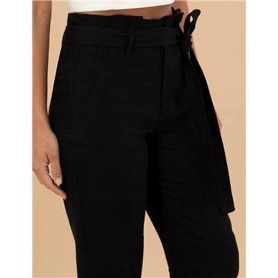 Siyah Carrot Fit Keten Pantolon