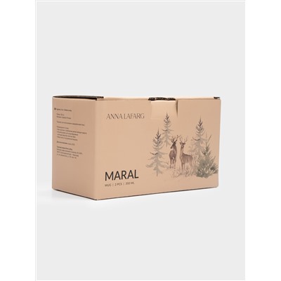 Кружка, 350 мл, 2 шт, фарфор P, белая, Олени в лесу, Maral