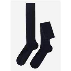 Lange gerippte Herrensocken mit Wolle und Cashmere