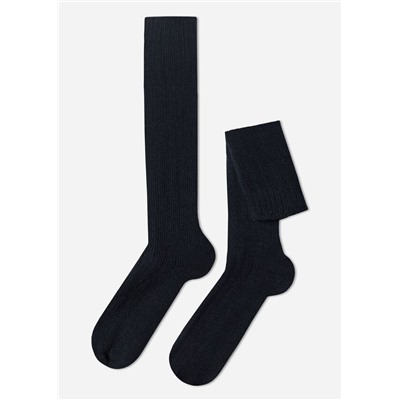 Lange gerippte Herrensocken mit Wolle und Cashmere