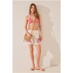 Pantalón corto lino blanco bordado