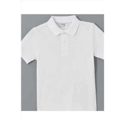 LC Waikiki, Beyaz Polo Yaka Kısa Kollu Basic Erkek Çocuk Tişört