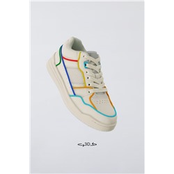 MINIMALIST LACE-UP SNEAKERS WITH MULTICOLOURED TRIM