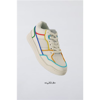 MINIMALIST LACE-UP SNEAKERS WITH MULTICOLOURED TRIM
