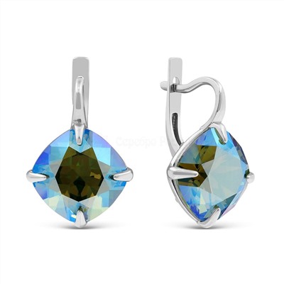Серьги из серебра с кристаллами Swarovski Сияющий зелёный родированные 925 пробы с-017-360SHIM