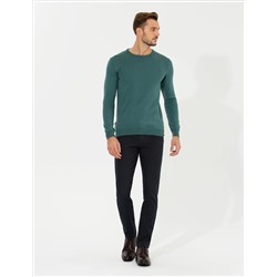 Yeşil Slim Fit Bisiklet Yaka Basic Triko Kazak
