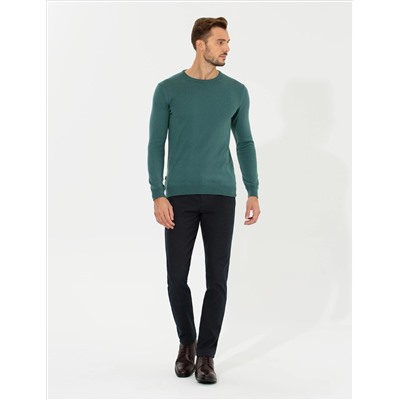 Yeşil Slim Fit Bisiklet Yaka Basic Triko Kazak