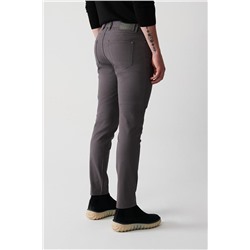 Antrasit Armürlü Esnek 5 Cepli Slim Fit Dar Kesim Kanvas Pantolon
