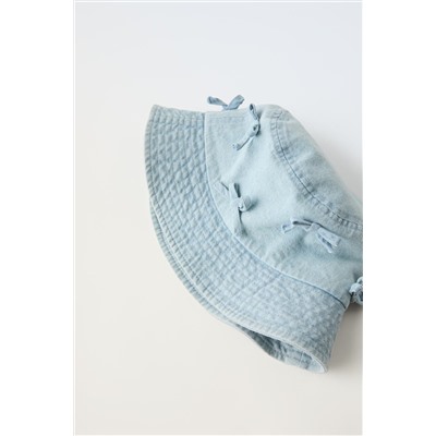 DENIM BUCKET HAT WITH BOWS