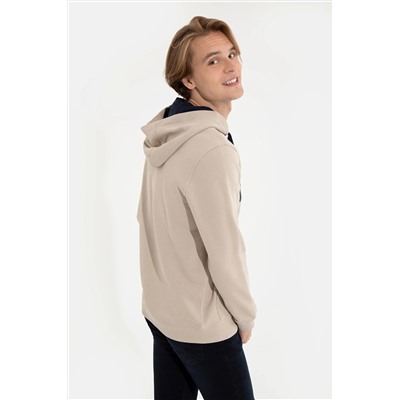 Erkek Taş Kapüşonlu Basic Sweatshirt