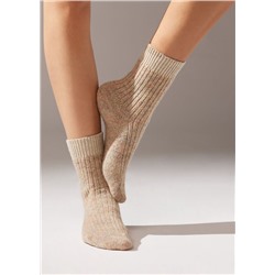 Kurze Socken in Rippstrick mit Wolle und Glitzergarn