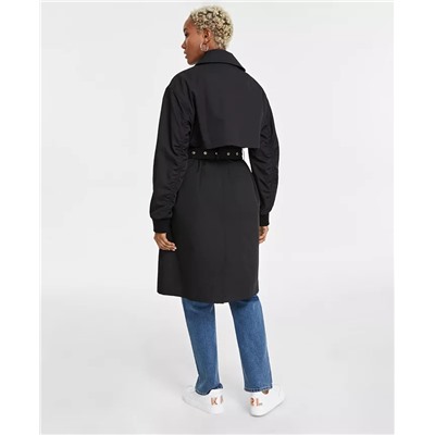 KARL LAGERFELD PARIS Women's Ruched-Sleeve Trench Coat