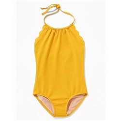 Textured Scalloped-Edge Halter Swimsuit for Girls