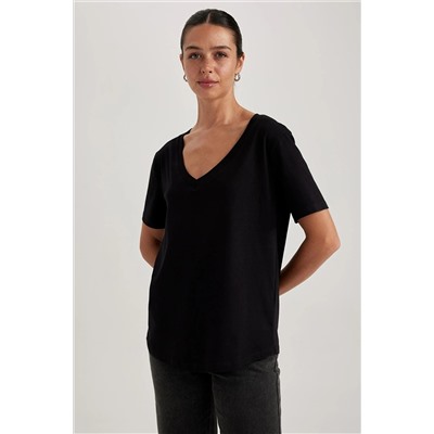 Defacto Regular Fit V Yaka Kısa Kollu %100 Pamuk Tişört W9578AZ23SM