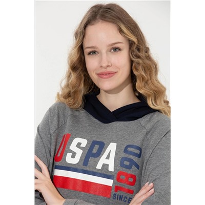 Kadın Gri  Melanj Kapüşonlu Sweatshirt
