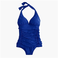 Ruched halter one-piece swimsuit