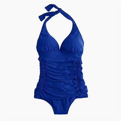 Ruched halter one-piece swimsuit