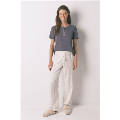 Pantalón largo franela blanco print cuadros