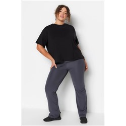 Siyah Bisiklet Yaka Dikiş Detaylı %100 Pamuk Örme Crop T-Shirt TBBSS23BF00037