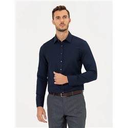 Lacivert Slim Fit Armürlü Gömlek