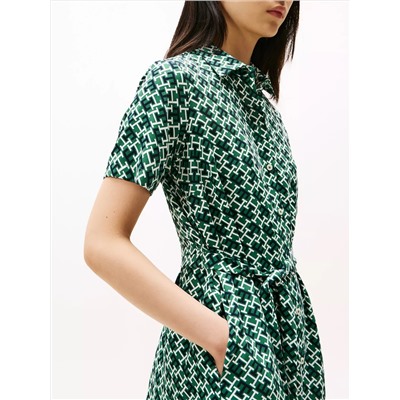 Monogram Print Belted Shirtdress