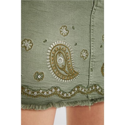 Falda corta vaquera paisley