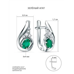 Серьги из серебра с зелёным агатом и фианитами родированные 2-4106-001