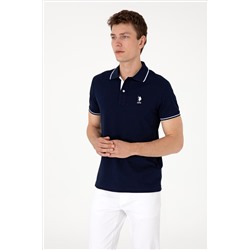 Erkek Slim Fit Polo Yaka Lacivert Basic Tişört