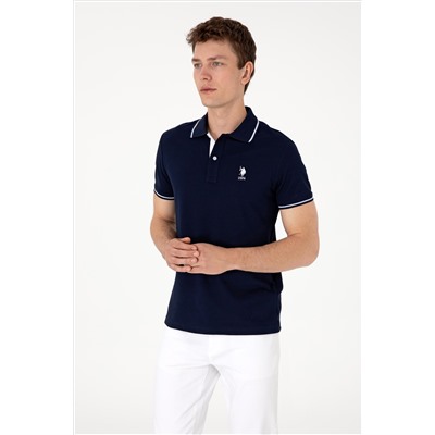Erkek Slim Fit Polo Yaka Lacivert Basic Tişört