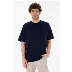 Erkek Oversize Fit Bisiklet Yaka Lacivert Tişört