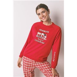 Pijama largo 100% algodón rojo cuadros Snoopy