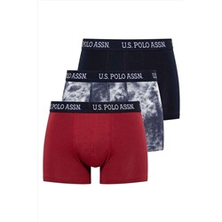 U.S. Polo Assn. Erkek Lacivert - Bordo - Baskılı 3 Lü Boxer 82000
