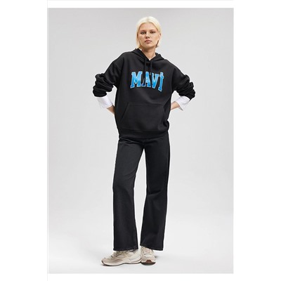 MaviLogo Baskılı Kapüşonlu Siyah Sweatshirt 1600361-900